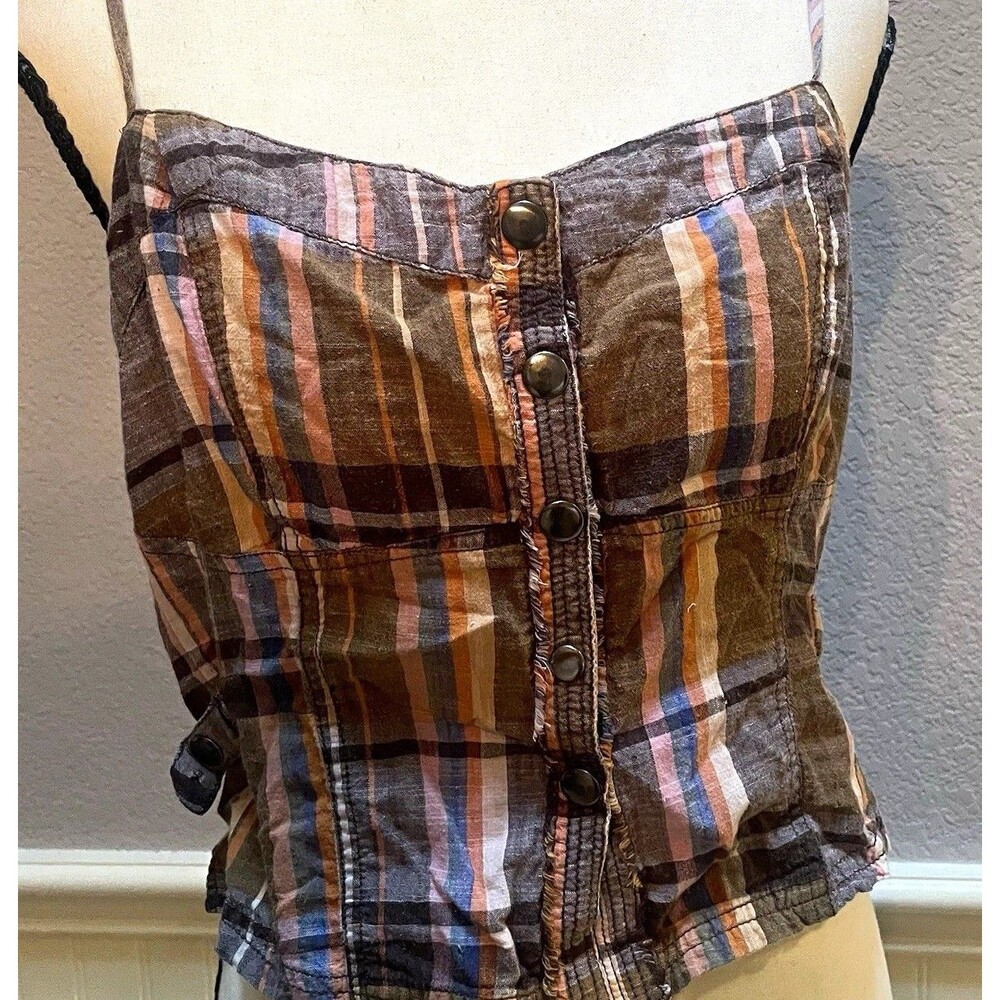 We The Free People Plaid Bustier Top Medium Whimsigoth Indie Sleaze Grunge Boho
